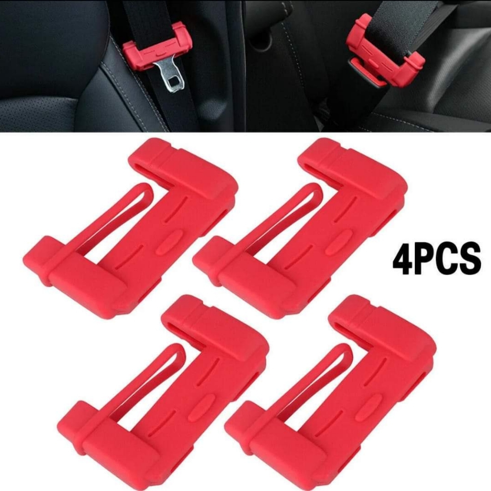 4Pcs Car Seat Safety Belt Buckle Clip Silicone Anti-Scratch Cover Red Universal